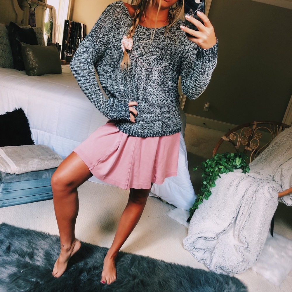 blue + white distressed knit